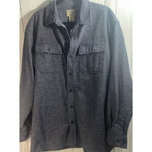 LL Bean Shirt Men XL Blue Striped Button Down Thick Outdoor Plaid Work Hike